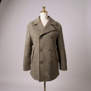 Zara SRPLS Double Breasted Wool Blend Sherpa Lined Peacoat Olive Green